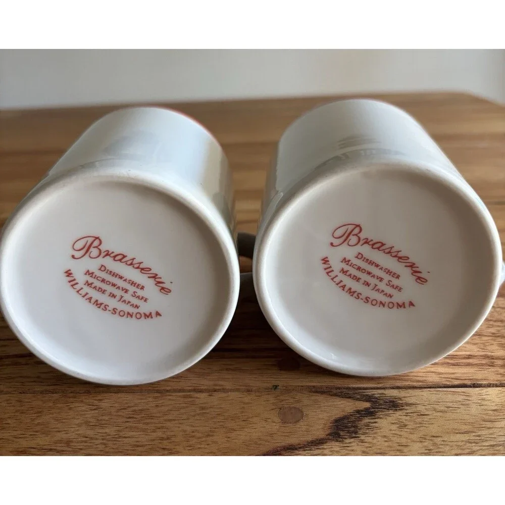 Williams Sonoma Brasserie Coffee Mugs Red Rim, Set Of 2